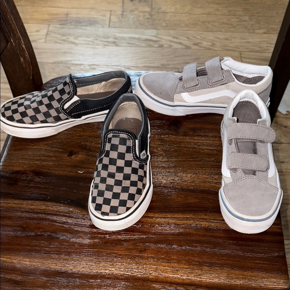 Vans Kids Checkerboard Slip-On and Gray Velcro Sneakers